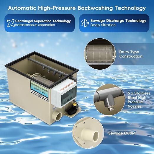 Rotary Drum Filter-3000GPH, 110V-240V High Pressure Cleaning Drum Filter - Image 2