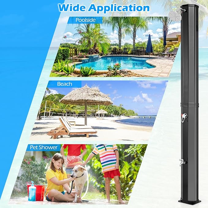 Goplus 15.9 Gallon Solar Heated Outdoor Shower, 7.5 FT Freestanding Outdoor Shower with Shower Head and Foot Shower Tap for Outdoor Backyard Poolside Beach Pool Garden, Black