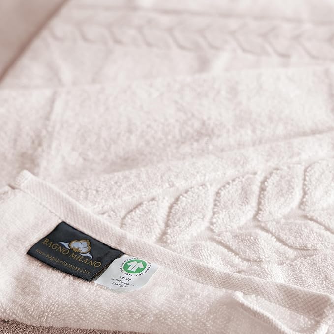 BAGNO MILANO Organic Turkish Cotton Bath Towels, Luxury Jacquard Collection, Certified Organic Highly Absorbent, Soft-Plush Towel Set (Cream, 4 Pcs Hand Towel Set)
