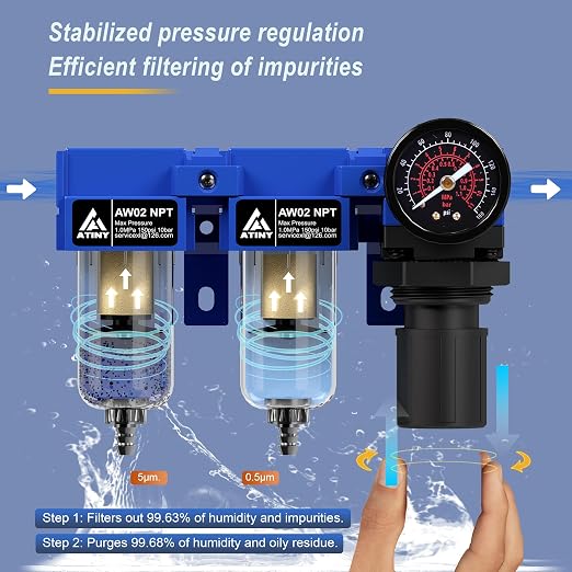 1/4" NPT Compressed air Dryer, Air Pressure Regulator Filter Combo, Air - Image 4