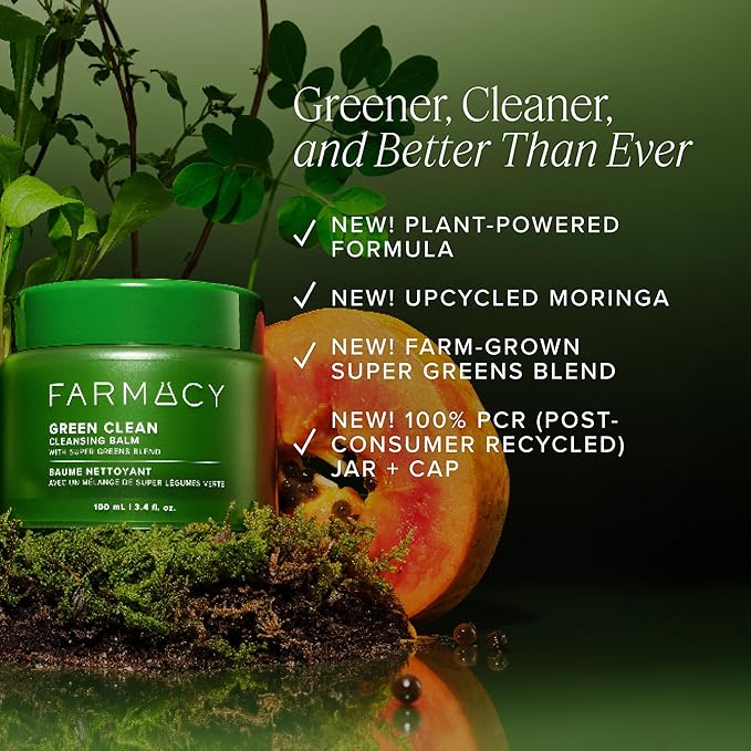 Farmacy Makeup Remover Cleansing Balm - Green Clean Waterproof Makeup Remover Balm + Oil Cleanser for Face - Gently Removes Make Up + SPF while Hydrating Skin (200ml)