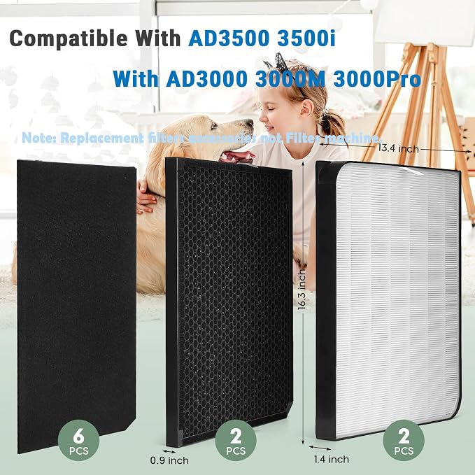 AD3500 Air Purifier Filters Replacement Set Plastic Frame Compatible - Image 3
