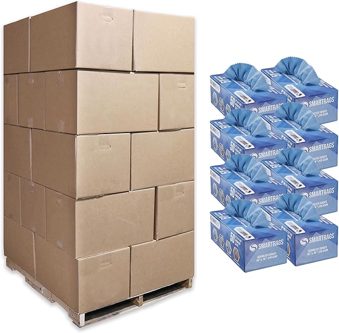 Arkwright Smart Rags in Box - (Pallet of 8000) Lint Free, Large Microfiber Cleaning Cloth, Scratch & Streak-Free, Dispensable Wash Towels for Cars, Kitchen, and Window Glass, 16 x 16 in, Blue