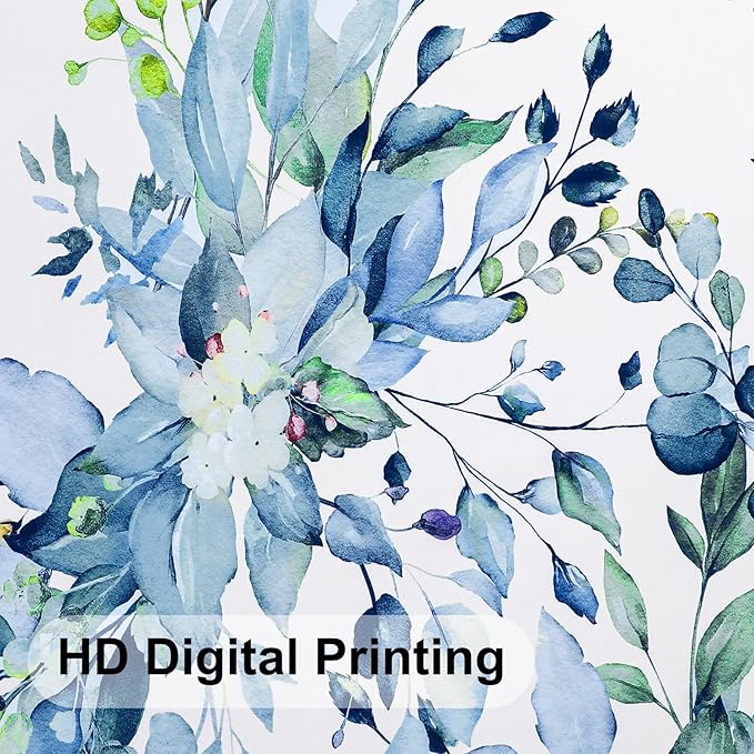 Colorful Star Blue Eucalyptus Waterproof Shower Curtain Set with Hooks, Minimalist Watercolor Floral Print Bathroom Décor, Plant Leaves Washable Fabric Shower Curtain, 72 x 78 Inch