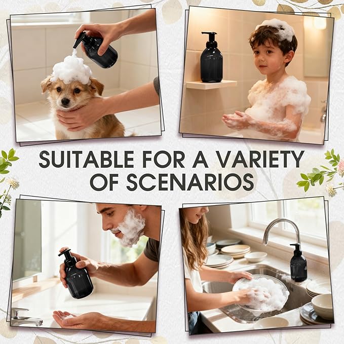 Uiifan 16 Pcs 17 oz Black Foaming Soap Dispenser Refillable Foam Pump Bottle Liquid Plastic Container for Kitchen Bathroom Commercial Concentrated or Regular Shampoo Body Wash Dish Liquid Soap