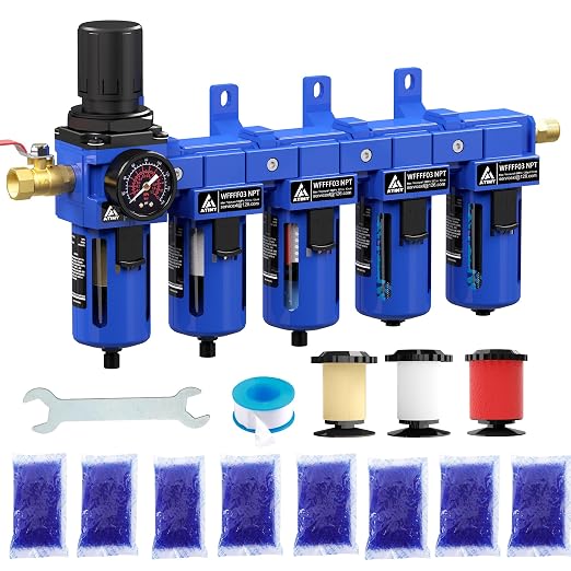 3/8'' NPT 5 Stage Air Drying System, 5 &0.5 &0.01 Micron Filter Cartridge by ATINY