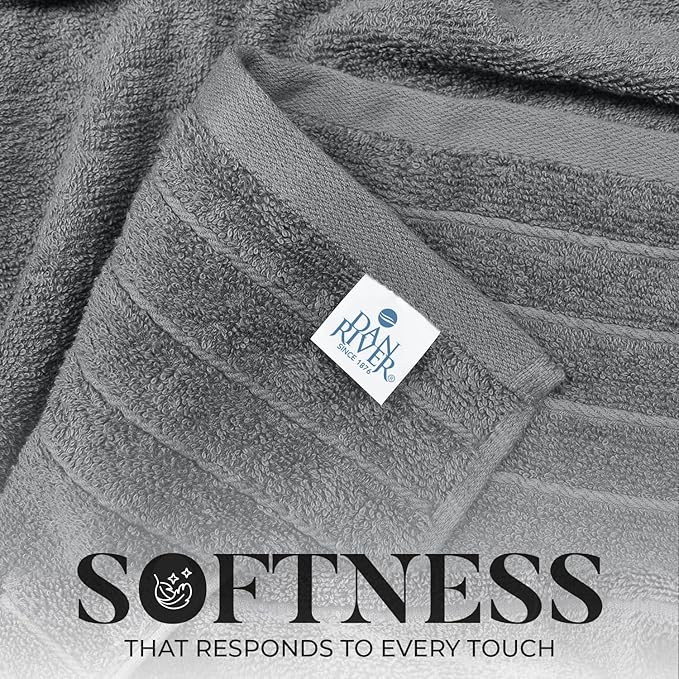 DAN River Extra Large Bath Towels Set of 4, 30 x 60 Inches - 100% Cotton Larger & Lighter Weight Towels for Bathroom - Quicker to Dry, Super Soft & Highly Absorbent Towels for Home, Gray