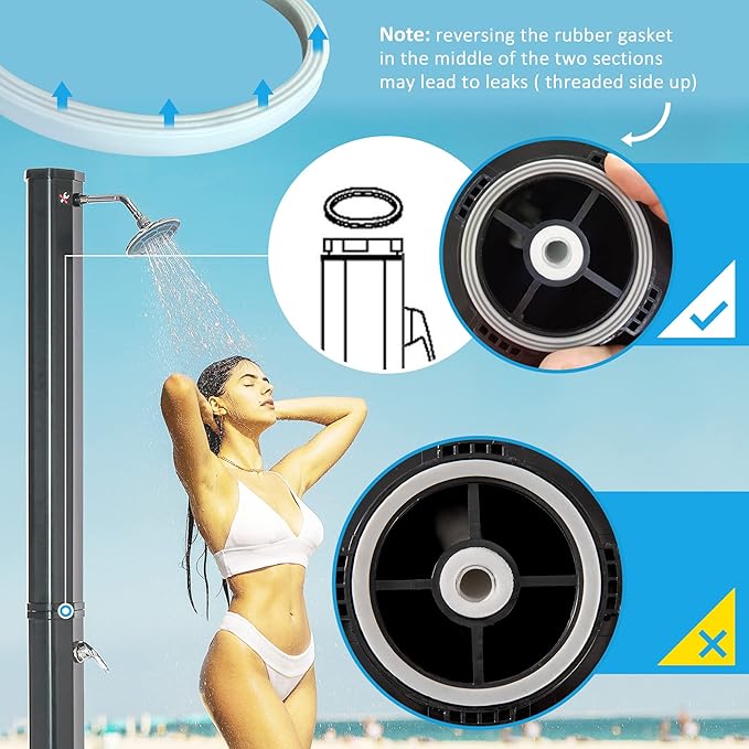 Outdoor Pool Shower Solar Heated, 9.3 Gallon Garden Pool Shower w/ 360° Swivel Shower Head and Foot Shower Tap, for Outdoor Backyard Poolside Beach Pool Spa