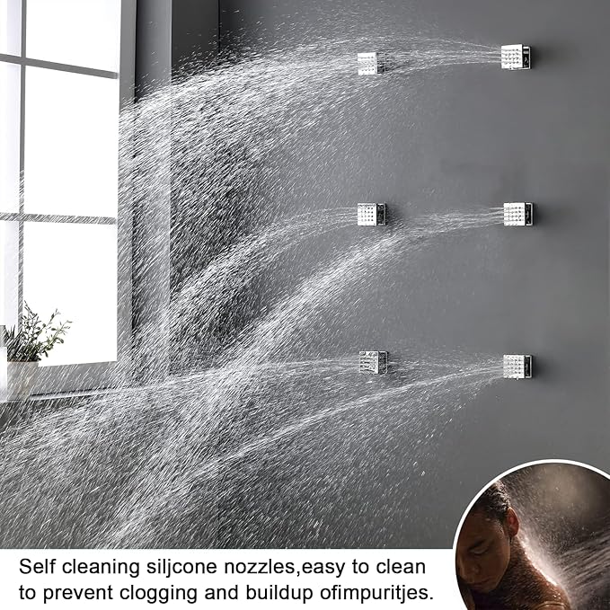 Full Body Shower System Chrome Tempreature Display Shower Faucet Set with 12 inch Ceiling Mount and 8 inch Wall Mount Shower Head, with Handheld Spray and 6 PCS Body Jet