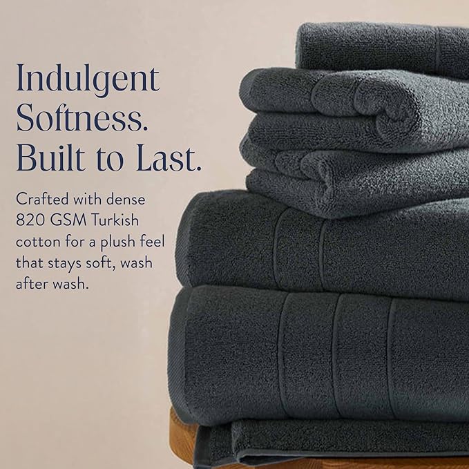 Brooklinen Super-Plush Turkish Cotton Hand Towels - Set of 2 - Cotton, 820 GSM, Highly Absorbent, Machine Washable, Perfect for Home & Bathroom (20" x 30", Slate Grey)