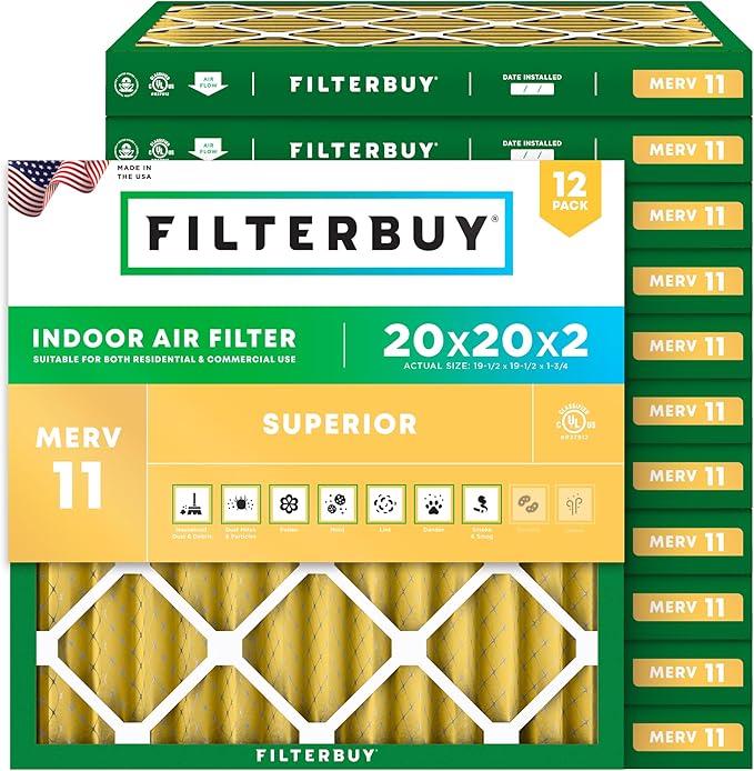 Filterbuy 20x20x2 Air Filter MERV 11 Superior Pet & Allergy Defense, by Filterbuy