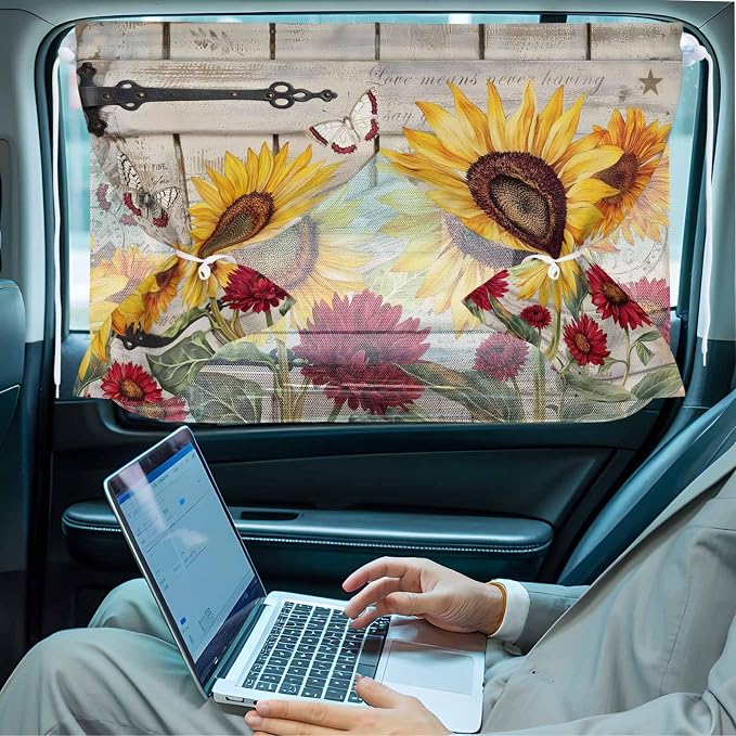Red Yellow Sunflowers Magnetic Double Layer Car Window Shades, Side Window - Image 6