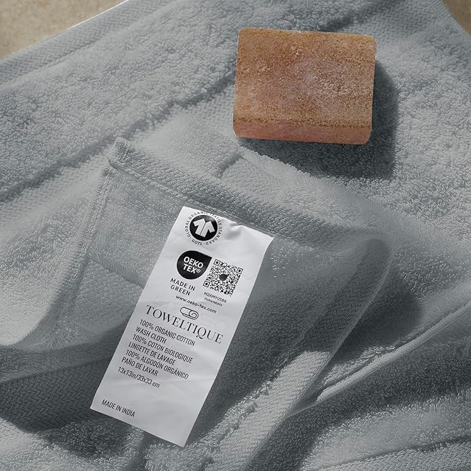TOWELTIQUE- Organic Cotton Luxury Bath Towels Pack of 4 GOTS & Oeko- TEX Certified | Premium Soft, Absorbent & Quick-Drying Towels for Bathroom, Gym, Spa & Hotel Use – Light Gray