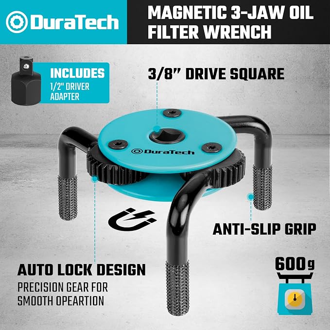 DURATECH Adjustable Oil Filter Wrench, Magnetic 3-Jaw Oil Filter Removal Tool - Image 2