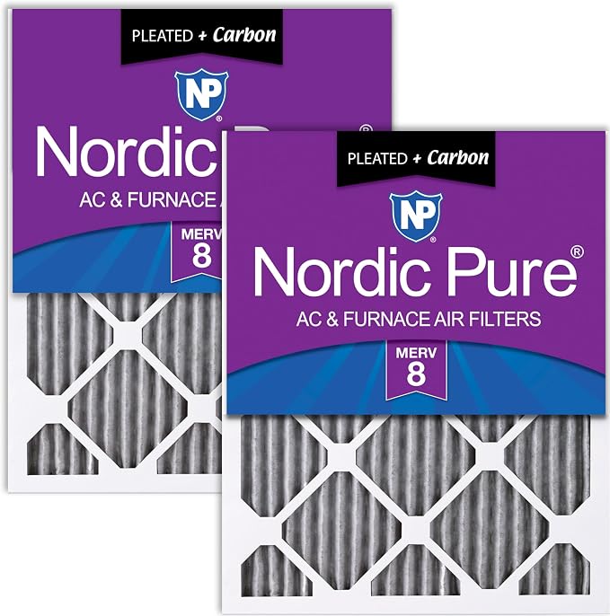 Nordic Pure 16x25x1 Furnace Air Filters MERV 8 Pleated Plus Carbon 2 Pack by NordicPure