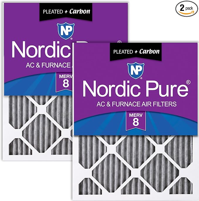 Nordic Pure 20x30x1 Furnace Air Filters MERV 8 Pleated Plus Carbon 2 Pack by NordicPure