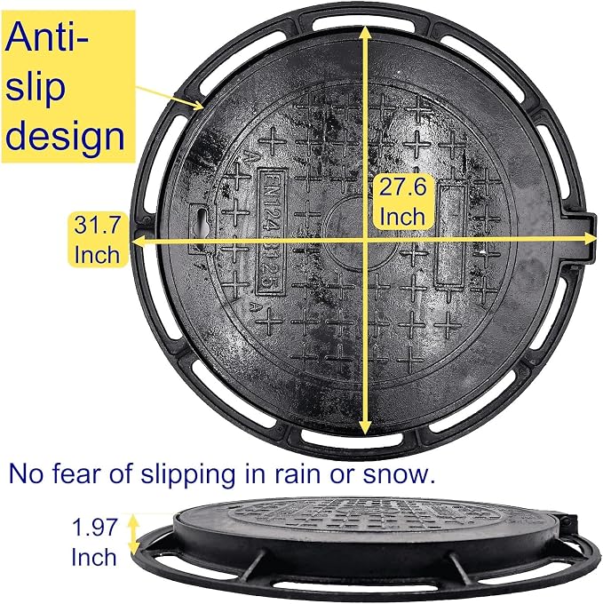 28 In Cast Iron Manhole Cover and Frame, B Class 28100 lbs Heavy-Duty Driveway - Image 2