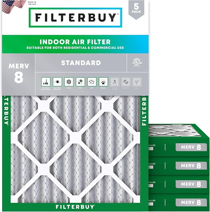 Filterbuy 20x25x2 Air Filter MERV 8 Essential Dust & Allergy Defense, by Filterbuy