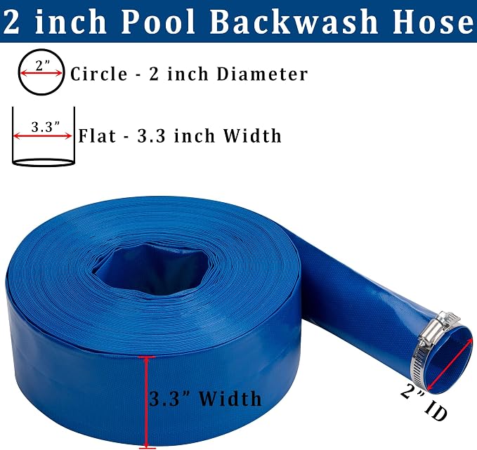 2 in x 100 ft Pool Backwash Hose Heavy Duty Drain Discharge Double PVC Lay flat - Image 2
