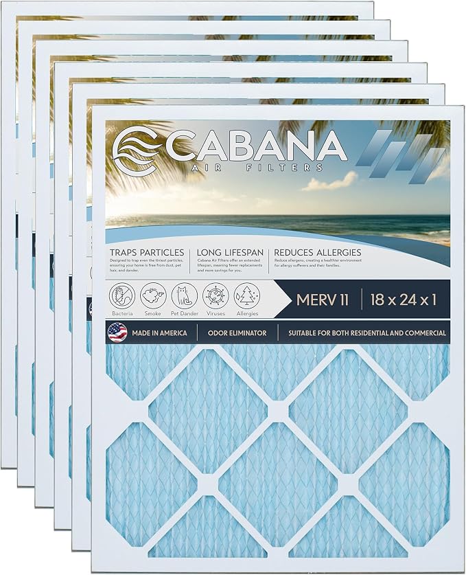 Cabana Filters 6-Pack 18x24x1 MERV 11 AC Furnace Air Filter by CabanaAirFilters