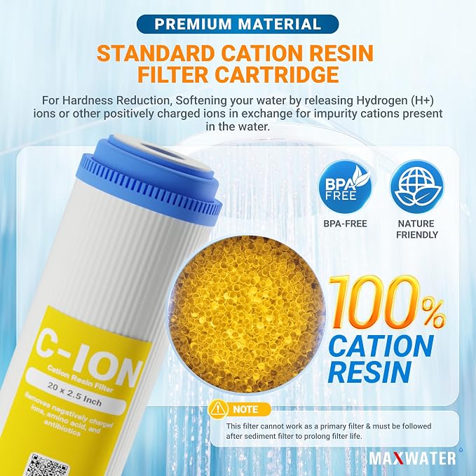 Max Water Whole House Water Filter Set 20" x 2.5" Slim Blue Cation Resin - Image 4