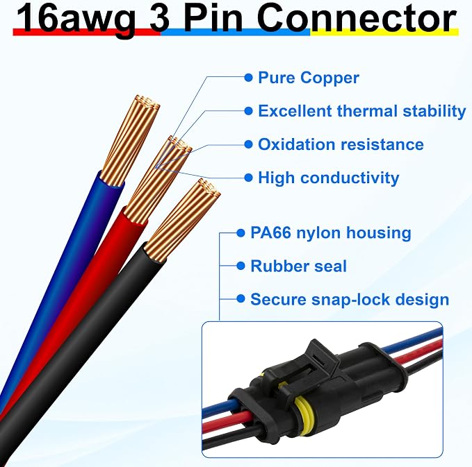 5Pcs 3 Pin Connector, 16AWG Car Waterproof Electrical Connectors, Quick - Image 5