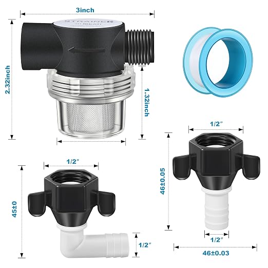 Dreyoo RV Water Pump Strainer Filter, 1/2 Twist On Pipe Strainer, 1/2 x 14 NPT - Image 2
