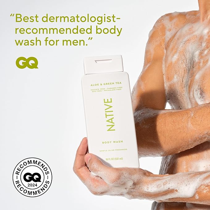 Native Body Wash Contains Naturally Derived Ingredients | For Women & Men, Sulfate, Paraben, & Dye Free Leaving Skin Soft and Hydrating |Aloe & Green Tea 18 oz