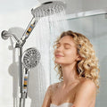 HOWUWEY Filtered Dual Shower Head with Handheld Spray Combo for Hard Water, 7.5-inch Modern High Pressure Shower Head with 9-mode Handheld and Filter, 79-inch Hose (Filtered, Brushed Nickel)