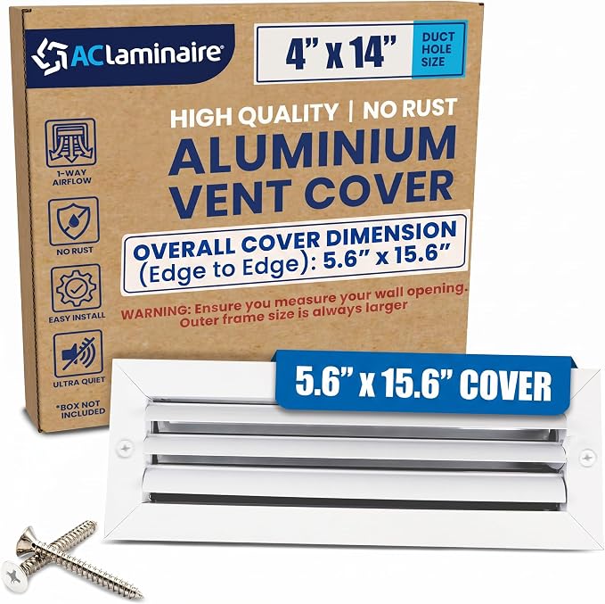 4" x 14" Duct Hole Aluminum 1-Way Vent Cover: Adjustable Curved Blade Air by ACLAMINAIRE