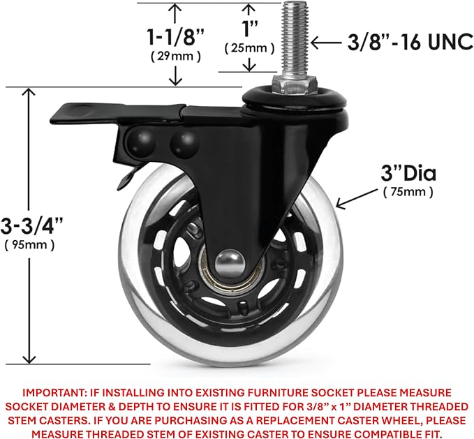 Slipstick 3 Inch Rubber Caster Wheels - Image 3