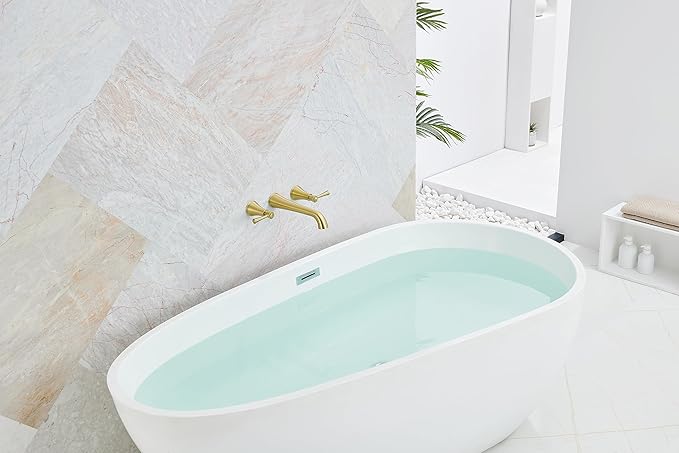 SITGES High Flow Brushed Gold Wall Mount Bathtub Faucet with Two Level Handles,Extra-Long 10.5" Spout Reach Solid Brass Wall Tub Filler with Rough-in Valve Included