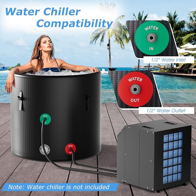 Goplus 79 Gal Ice Bath Tub for Athletes, Inflatable Cold Plunge Tub w/Multiple Layered, Lid, Pump, Backpack, Water Chiller Compatible Portable Freestanding Ice Bath for Adults (79 Gal Round, Black)