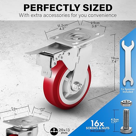 6 Inch Caster Wheels Heavy Duty Casters Set of 4 Lockable Cart Wheels - Image 2