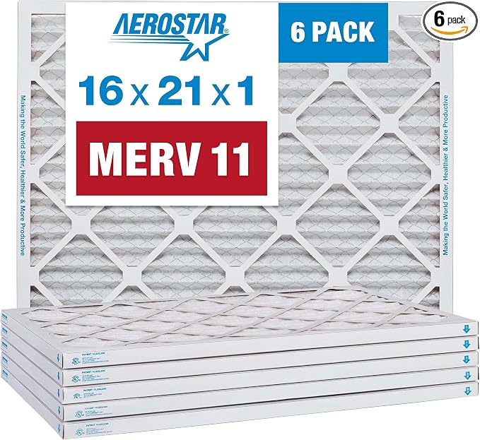 Aerostar 16x21x1 MERV 11 Pleated Air Filter, AC Furnace Air Filter, 6 Pack by AirFiltersDelivered