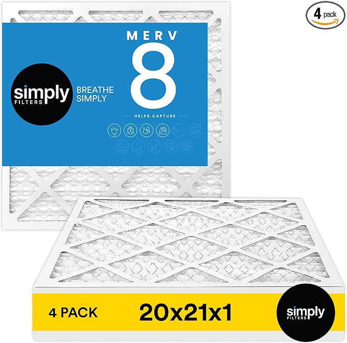 Simply 20x21x1 Air Filter, Merv 8, 4 Pack, by SimplyFilters