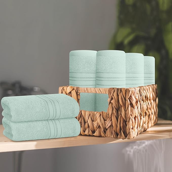 BOUTIQUO Ultra Soft Cotton Washcloths, Contains 12 Piece Face Cloths 12x12 inch, Ideal for Everyday use Face Towels, Compact & Lightweight Multi Purpose Washcloths - Sea Green
