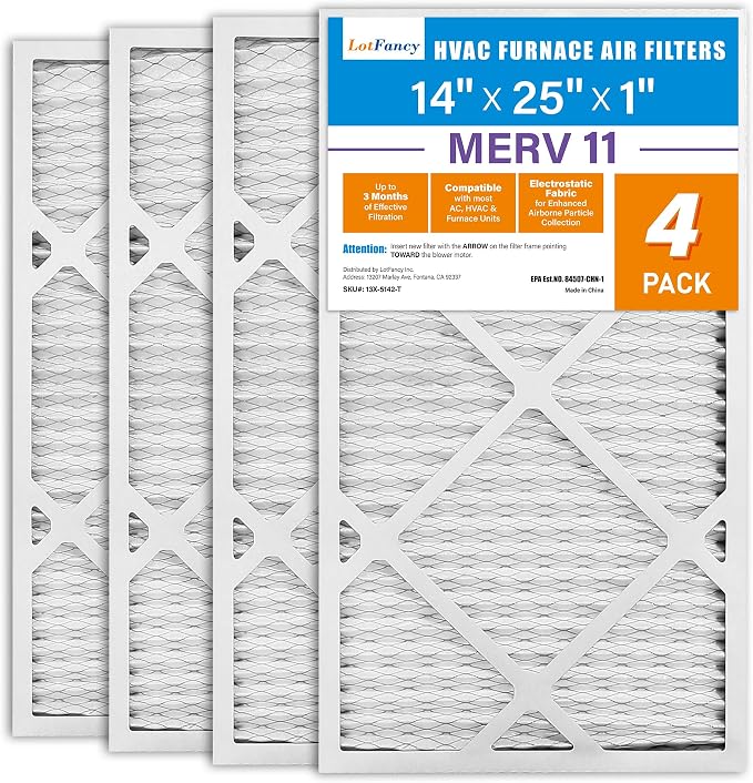 LotFancy 14x25x1 Air Filter MERV 11 4-Pack, Electrostatic Pleated AC Furnace by LotFancy