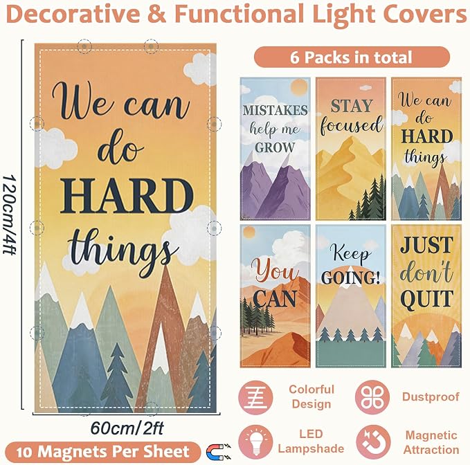 QOUBAI 6 Pcs Fluorescent Light Covers, 4 x 2 Ft Magnetic Light Filters Moving - Image 2