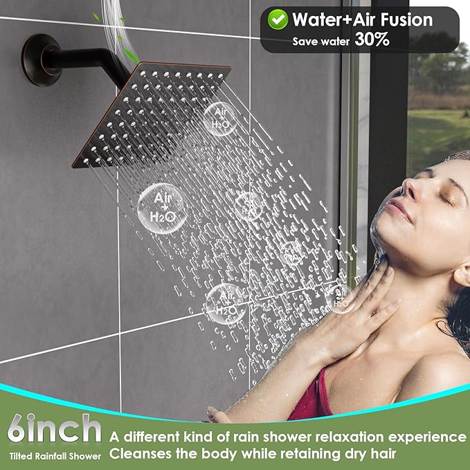 Enga Dual Shower Head System with Body Jets, 12"+ 6" Wall Mounted Dual Rain Shower Faucet with Valve Kit, Oil Rubbed Bronze