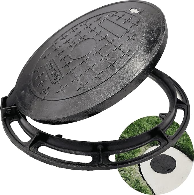 28 In Cast Iron Manhole Cover and Frame, B Class 28100 lbs Heavy-Duty Driveway by MOSINSBO