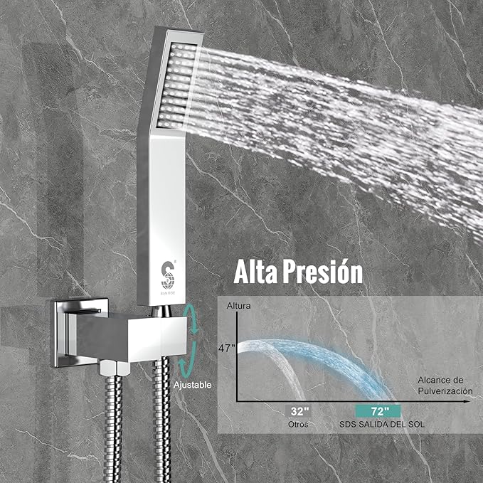 SR SUN RISE 8 Inches Wall Mounted Bathtub Shower Faucet Set All Metal Shower System with Tub Spout, Rain Shower Head and Handheld Sprayer Combo Shower Set, Modern Valve and Trim Kit, Polished Chrome