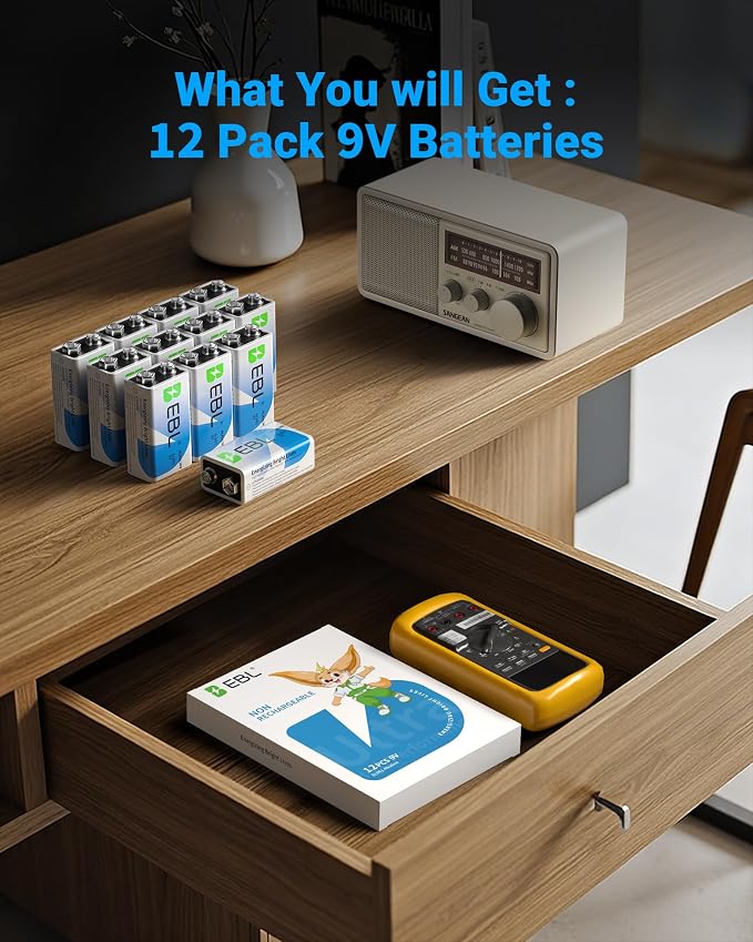 EBL 9 Volt Batteries 12 Pack, 7-Year Shelf Life, Long-Lasting Alkaline 9V - Image 6