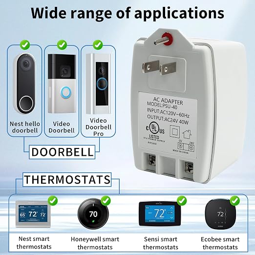 24V 40VA Plug-in AC Transformer Doorbell Power Supply | AUTO-Resetting - Image 2