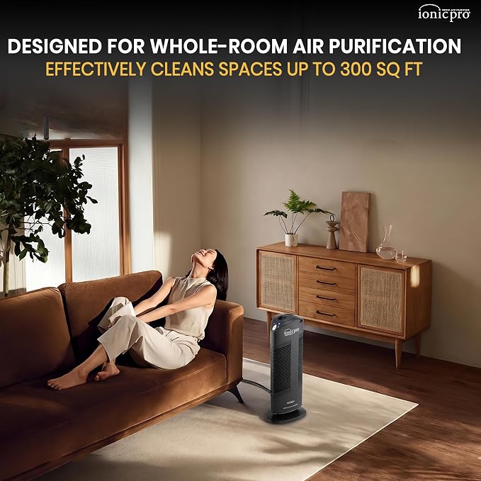 Ionic Pro Compact Air Purifier Tower, Never Replace Filters, Quiet Negative Ion - Image 9