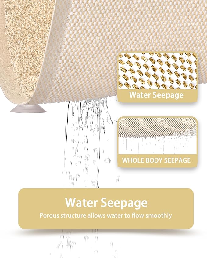 Mecko Non Slip Shower Mats, 17x30 Inch, Anti-Slip Bathtub Mats with Suction Cups for Bathroom, Foot Scrubber Loofah Bath Mats for Shower, Quick Drying Shower Stall Mats for Wet Areas (Beige)