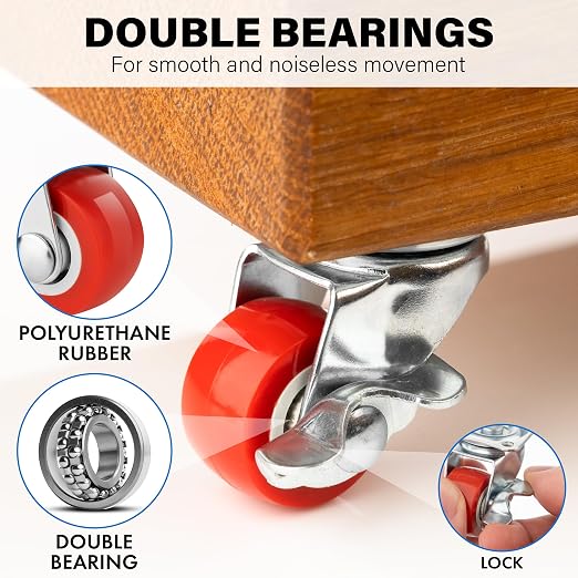 1 Inch Caster Wheels Heavy Duty Casters Set of 4 Lockable Cart Wheels - Image 4