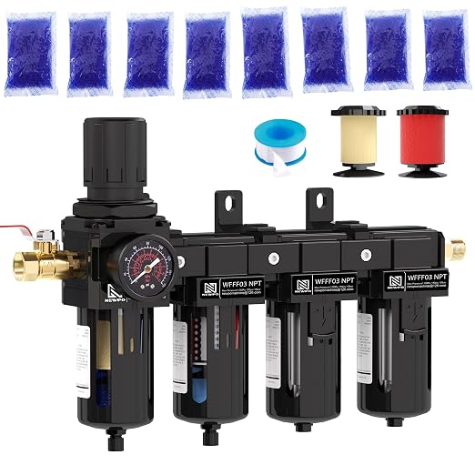 NEWPO 3/8" NPT 4 Stage Air Drying System, Particulate Filter, Coalescing Filter by NEWPO