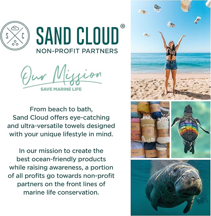 Sand Cloud Large Turkish Beach Towel - Sand Free - 100% Organic Turkish Cotton Yarn - Quick Dry Towel for Beach, Picnic, Blanket or Bath - As Seen on Shark Tank - Marine Life (Navy Crush Turtle)