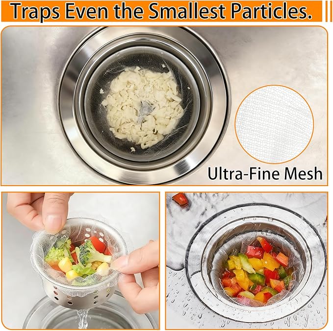 400 Pack Disposable Sink Strainer Bags – Ultra-Fine Elastic Mesh Food Catcher - Image 5